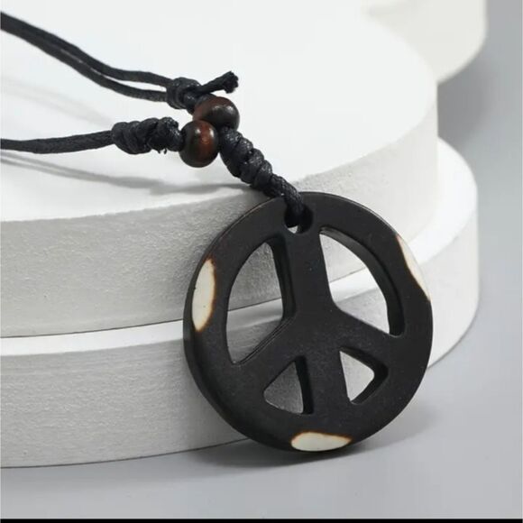 black peace sign necklace tranquility pendant adjustable sized necklace - Picture 3 of 4